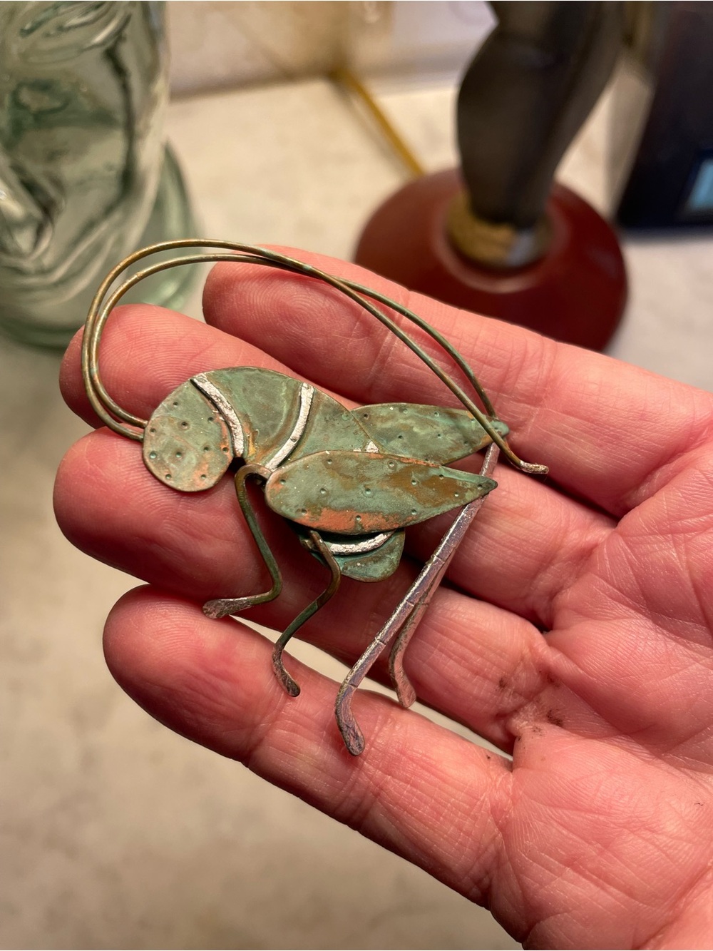 Artisan Green and Gold Insect Brooch